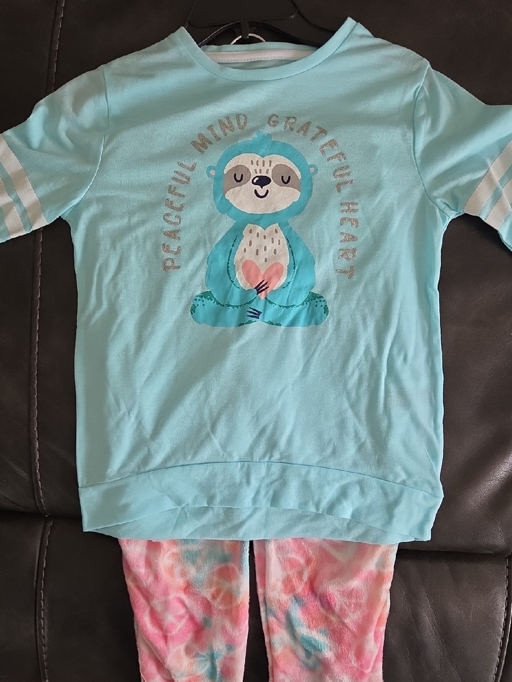 NWT Sleep On It Light Blue Sloth Top with Pink & Blue Tie-Dye Fleece Pants